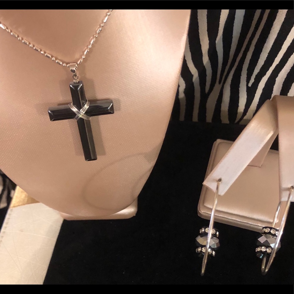 Black and Silver Earrings with Necklace set